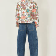 Yumi White Peacock Print Reversible Cotton Quilted Jacket