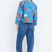 Yumi Blue Boho Print Cotton Reversible Quilted Jacket