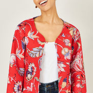 Yumi Red Boho Print Cotton Reversible Quilted Jacket