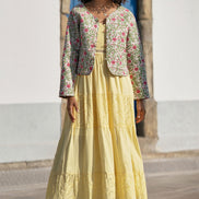 Yumi White Boho Print Cotton Reversible Quilted Jacket