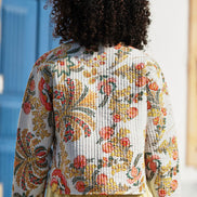 Yumi White Boho Print Cotton Reversible Quilted Jacket