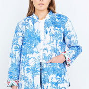 Yumi Blue Palm Reversible Cotton Quilted Jacket