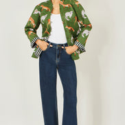 Yumi Green Fox Print Reversible Cotton Quilted Jacket