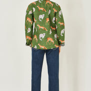 Yumi Green Fox Print Reversible Cotton Quilted Jacket