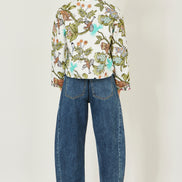 Yumi White Botanical Print Reversible Cotton Quilted Jacket
