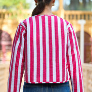 Yumi Multicolour Checked Cropped Reversible Cotton Quilted Jacket