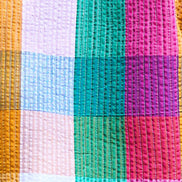 Yumi Multicolour Checked Cropped Reversible Cotton Quilted Jacket