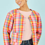Yumi Multicolour Checked Reversible Cotton Quilted Jacket