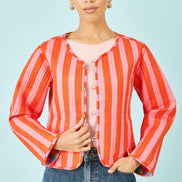 Yumi Multicolour Checked Reversible Cotton Quilted Jacket