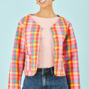 Yumi Multicolour Checked Reversible Cotton Quilted Jacket