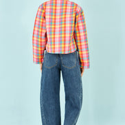 Yumi Multicolour Checked Reversible Cotton Quilted Jacket
