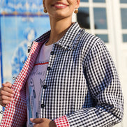 Yumi Black Gingham Frill Collar Jacket