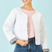 Yumi White Gingham Reversible Cotton Quilted Cropped Jacket
