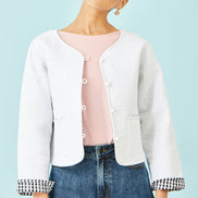 Yumi White Gingham Reversible Cotton Quilted Cropped Jacket