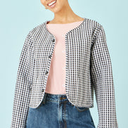 Yumi White Gingham Reversible Cotton Quilted Cropped Jacket