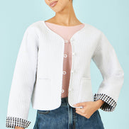 Yumi White Gingham Reversible Cotton Quilted Cropped Jacket