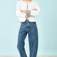 Yumi White Gingham Reversible Cotton Quilted Cropped Jacket