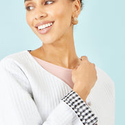 Yumi White Gingham Reversible Cotton Quilted Cropped Jacket