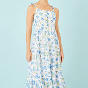 Yumi White Butterfly Print Lace Trim Maxi Dress