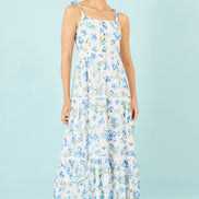 Yumi White Butterfly Print Lace Trim Maxi Dress