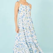 Yumi White Butterfly Print Lace Trim Maxi Dress