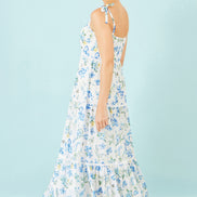 Yumi White Butterfly Print Lace Trim Maxi Dress