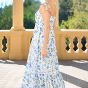 Yumi White Butterfly Print Lace Trim Maxi Dress