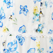 Yumi White Butterfly Print Lace Trim Maxi Dress