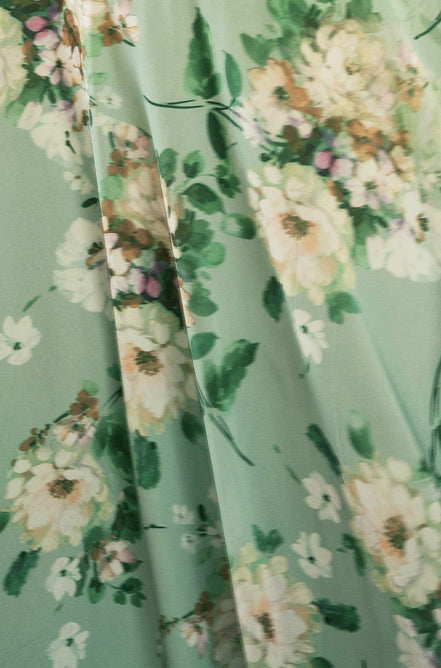 Yumi Mint Floral Tea Dress with Front Ties