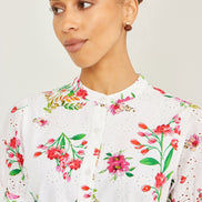 Yumi White Cotton Broderie Anglaise Floral Shirt