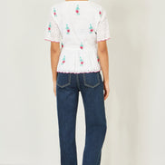 Yumi White Cotton Broderie Anglaise Embroidered Tie Top