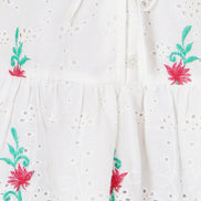 Yumi White Cotton Broderie Anglaise Embroidered Tie Top