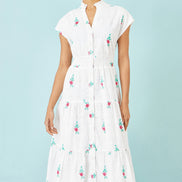 Yumi White Cotton Broderie Anglaise Embroidered Midi Dress
