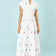 Yumi White Cotton Broderie Anglaise Embroidered Midi Dress