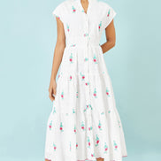 Yumi White Cotton Broderie Anglaise Embroidered Midi Dress