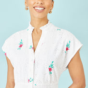 Yumi White Cotton Broderie Anglaise Embroidered Midi Dress