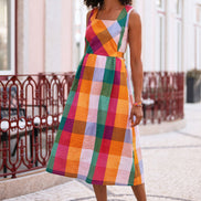 Yumi Multicolour Seersucker Cotton Midi Sun Dress