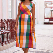 Yumi Multicolour Seersucker Cotton Midi Sun Dress