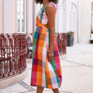 Yumi Multicolour Seersucker Cotton Midi Sun Dress