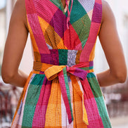 Yumi Multicolour Seersucker Cotton Midi Sun Dress