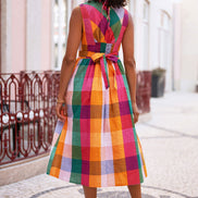 Yumi Multicolour Seersucker Cotton Midi Sun Dress