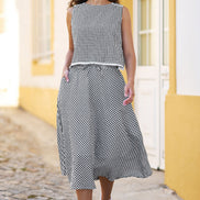 Yumi Black Gingham Cotton Midi Skirt