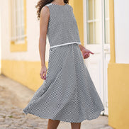 Yumi Black Gingham Cotton Midi Skirt
