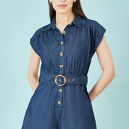 Yumi Blue Chambray Cotton Playsuit