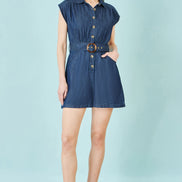 Yumi Blue Chambray Cotton Playsuit
