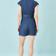 Yumi Blue Chambray Cotton Playsuit