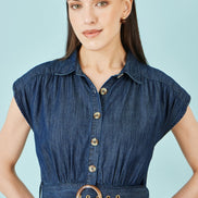 Yumi Blue Chambray Cotton Playsuit