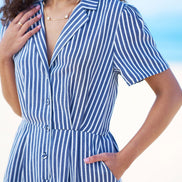 Yumi Blue Stripe Retro Playsuit