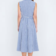 Yumi Navy Stripe Midi Sleeveless Shirt Dress