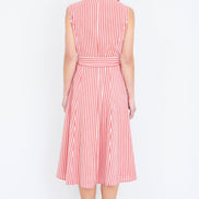 Yumi Red Stripe Midi Sleeveless Shirt Dress